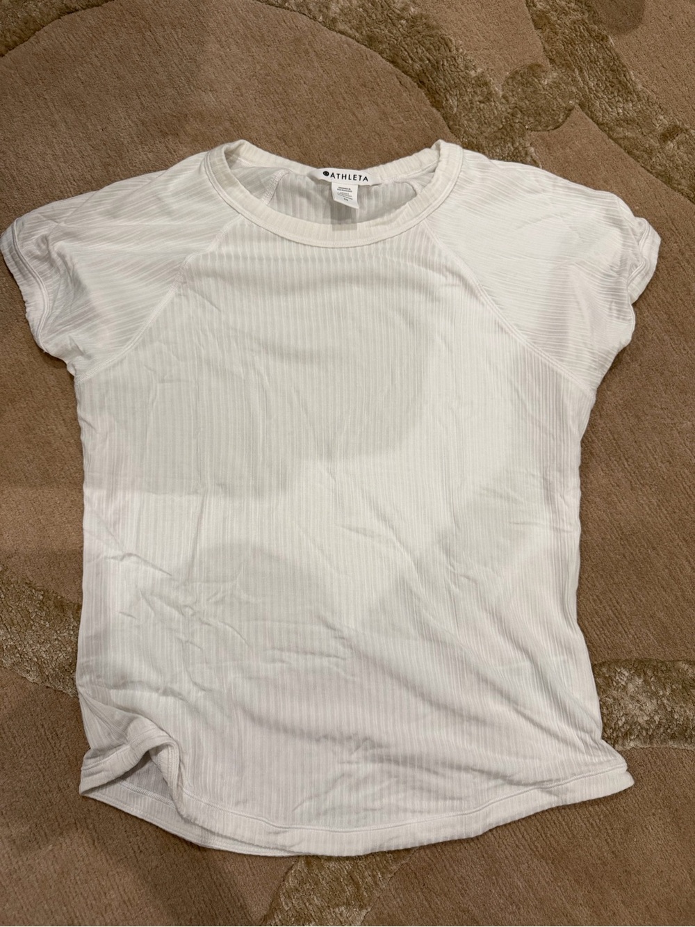 Athleta White Ribbed Short Sleeve Crew Tee